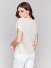 Load image into Gallery viewer, FOIL PRINT SHORT SLEEVE DOLMAN TOP - CHAMPAGNE