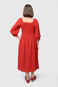 3/4 Sleeve Crepe Chiffon Peasant Midi Dress