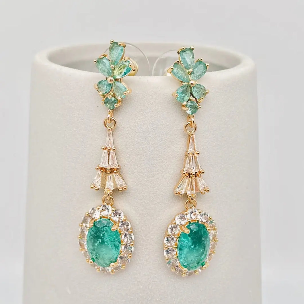 Green Mix White Cubic Zirconia 925 Silver Post Earrings