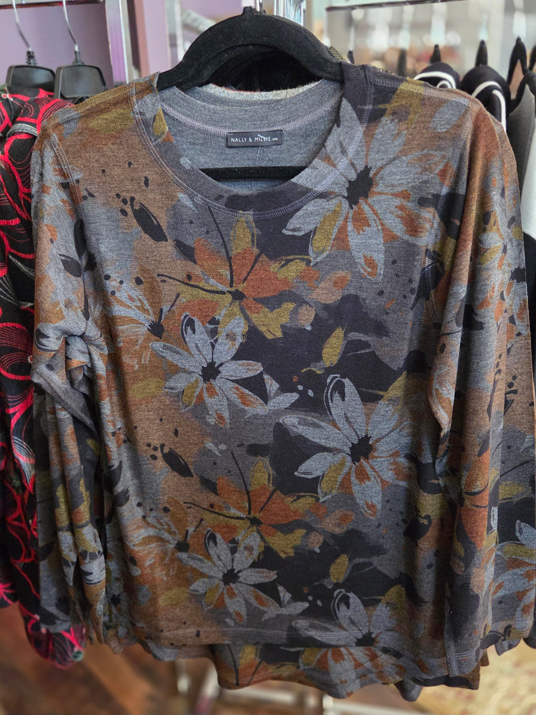 Floral LS Crew Neck Top