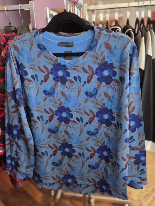 Blue Floral Crew Neck Top