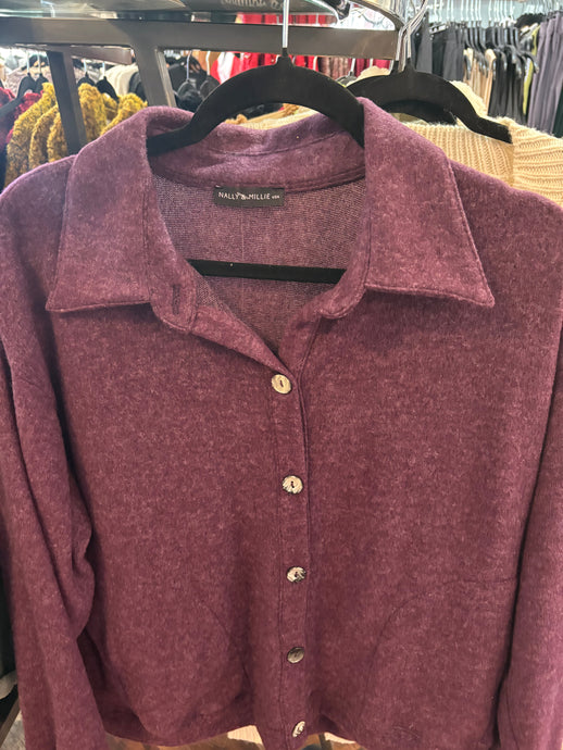 Brushed Collar Button Top