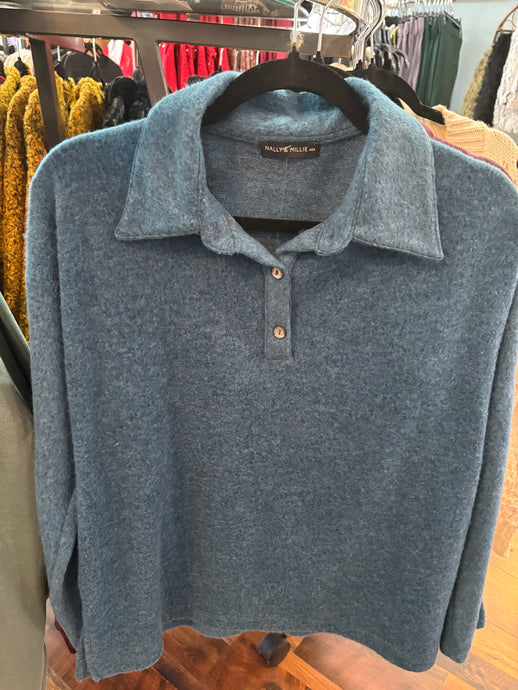 Buttoned Collar Long Sleeve Top