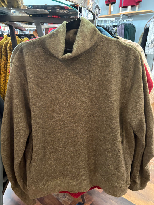 Mock Neck Pleated Sleeve Top