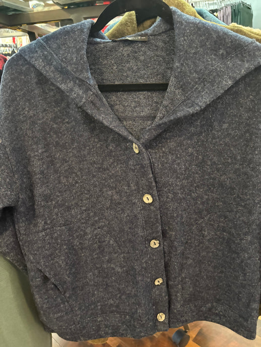 Front Button Navy Hoodie