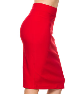 Solid Techno Scuba Pencil Skirt with Back Split