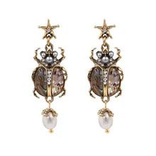 Load image into Gallery viewer, Vintage Insect Pearl Pendant Earrings