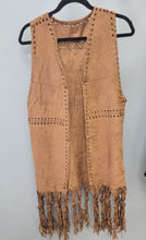 Load image into Gallery viewer, Faux Suede Tasseled Vest - Taupe