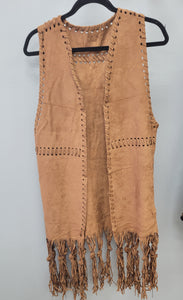 Faux Suede Tasseled Vest - Taupe