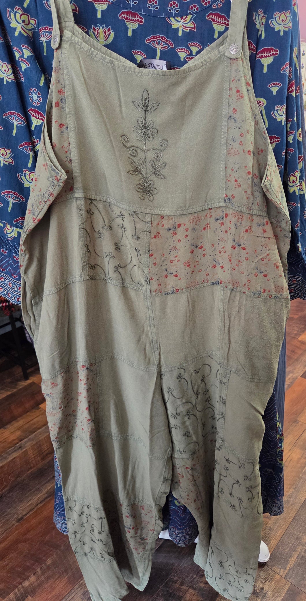 Embroidered Patchwork Overalls
