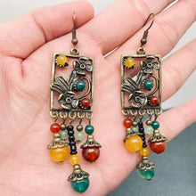 Load image into Gallery viewer, Chinoiserie Agate Glass Beaded Flower Dangle Earrings