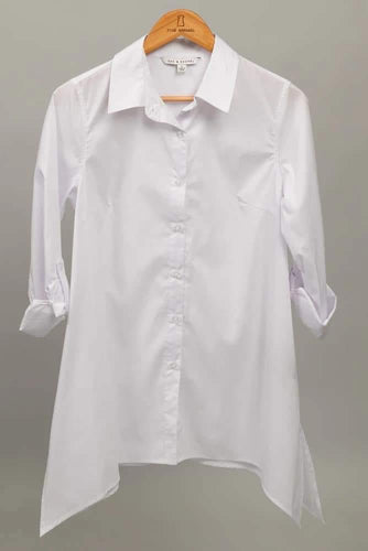 White Button Front Roll Tab Tunic
