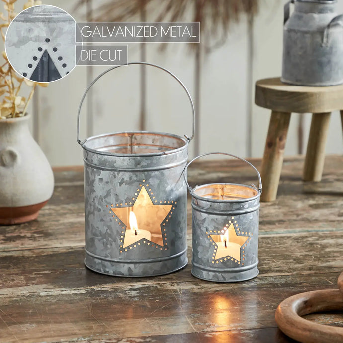 Votive Candle Holder w/ Star Cutout Galvanized Set