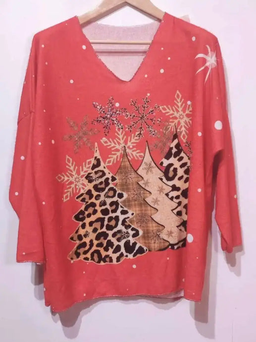 Italian Cozy Red Trees Sweater