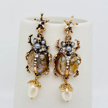 Load image into Gallery viewer, Vintage Insect Pearl Pendant Earrings