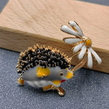 Load image into Gallery viewer, Hedgehog Under Enameled Daisies Brooch