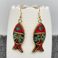 Load image into Gallery viewer, Vintage Nepal Style Fish Dangle Earrings