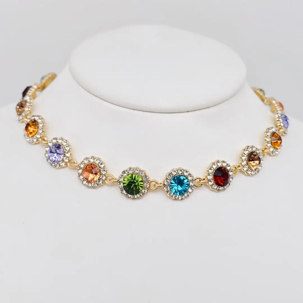 Colored Rhinestone Chain Choker Necklace