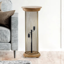Load image into Gallery viewer, Mesh Metal and Mango Wood Pedestal Floor Lamp