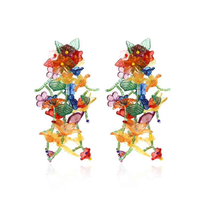 Hand-Woven Long Flower Tassel Earrings