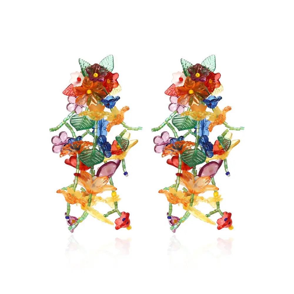 Hand-Woven Long Flower Tassel Earrings