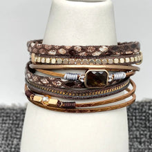 Load image into Gallery viewer, Crystal Charm Snakeskin Multi-Layer Leather Bracelet