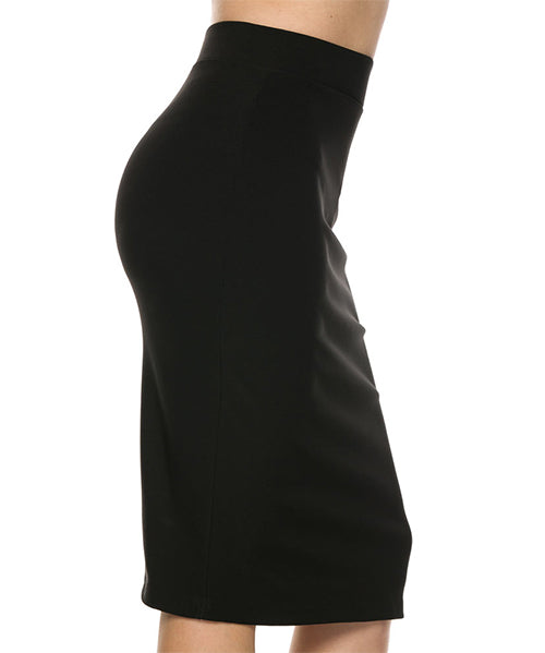 Solid Techno Scuba Pencil Skirt with Back Split