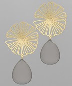 Filigree Flower & Stone Teardrop Earrings