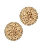 Textured Bee round w/Crystal Earrings