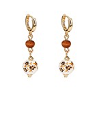 Wood Bead & Printed Flower Ball Earrings