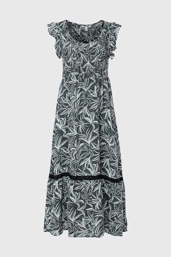 Black and White Floral  V-Scoop Smocked Maxi Dress
