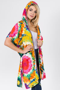 Hooded Tropical Drawstring Kimono