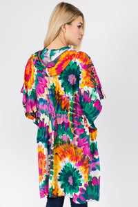 Hooded Tropical Drawstring Kimono