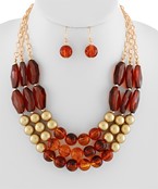 Metal & Acrylic Multi Chain Necklace Set