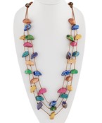 3 Layered Colorful Wood Station Long Necklace
