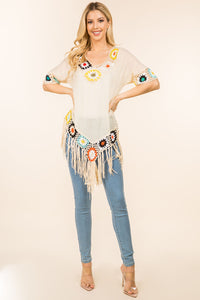 Crochet detailed Western Fringed Top