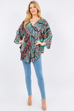 Load image into Gallery viewer, Mint/Brown Floral Mix Crepe Feel V-Neck