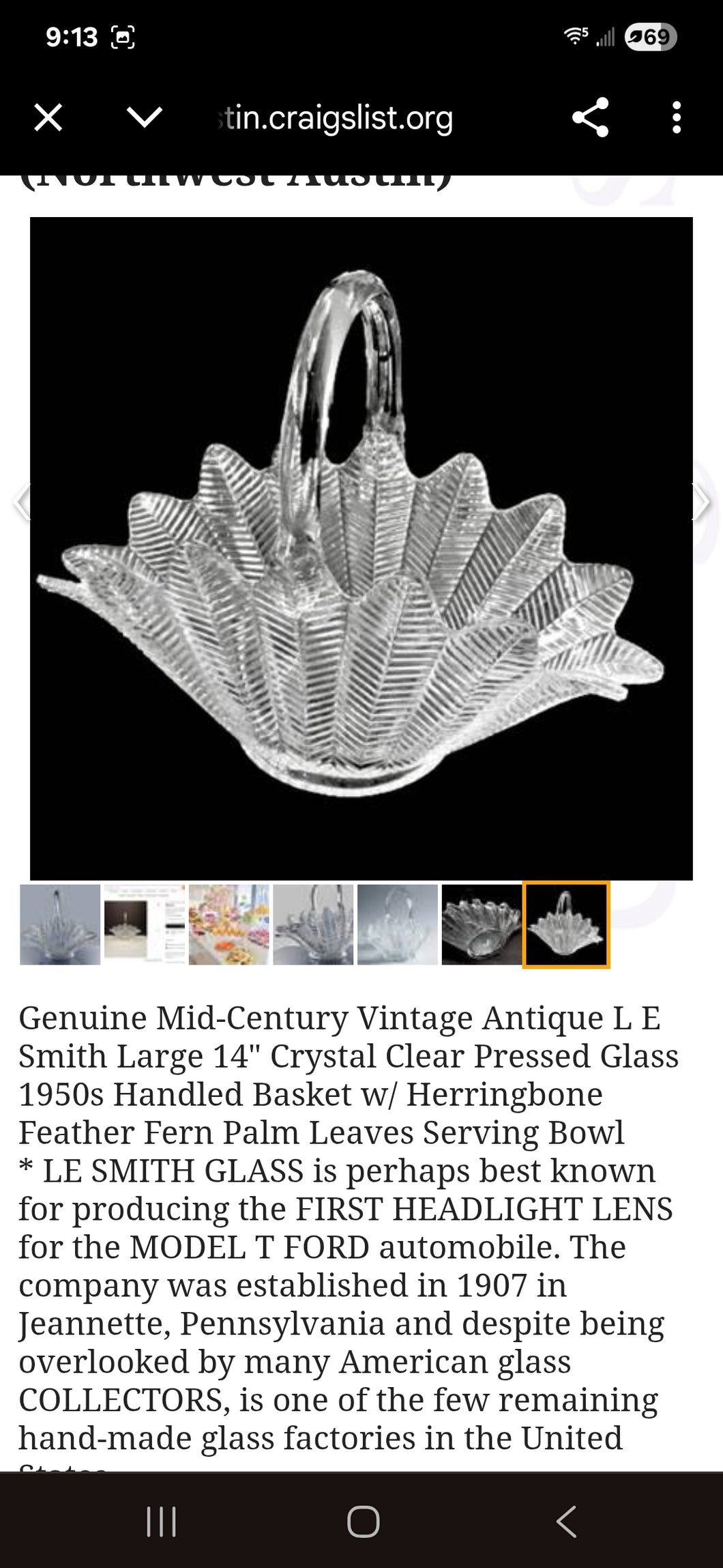 L.E.Smith Glass Basket