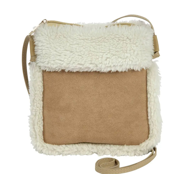 Sherpa Trimmed Microfiber Crossbody