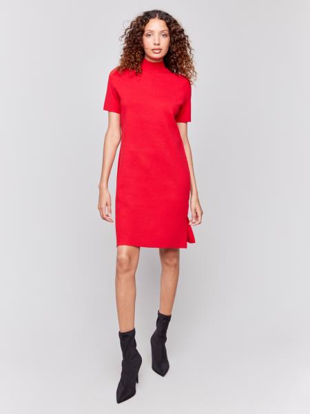 Short-Sleeve Mock Neck Sweater Dress