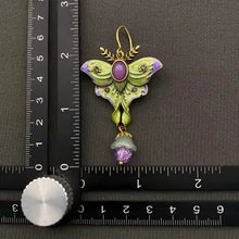 Load image into Gallery viewer, Vintage Green Enamel Moth Dangle Earrings