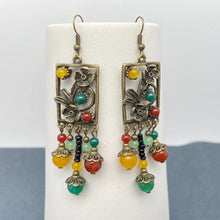 Load image into Gallery viewer, Chinoiserie Agate Glass Beaded Flower Dangle Earrings