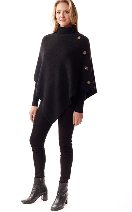 Buttoned Embellished Knit Turtleneck Poncho