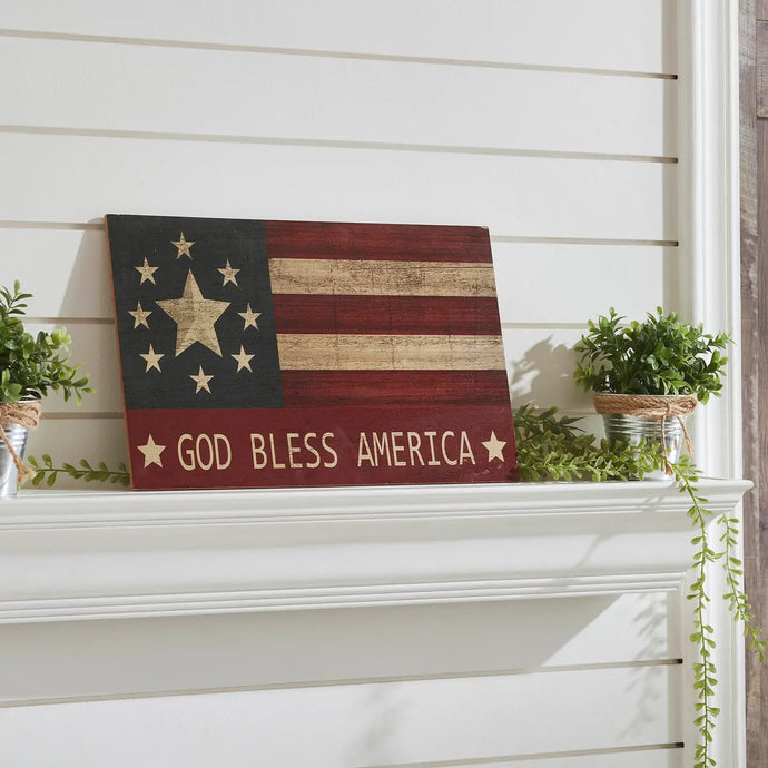 God Bless America On Vintage American Flag