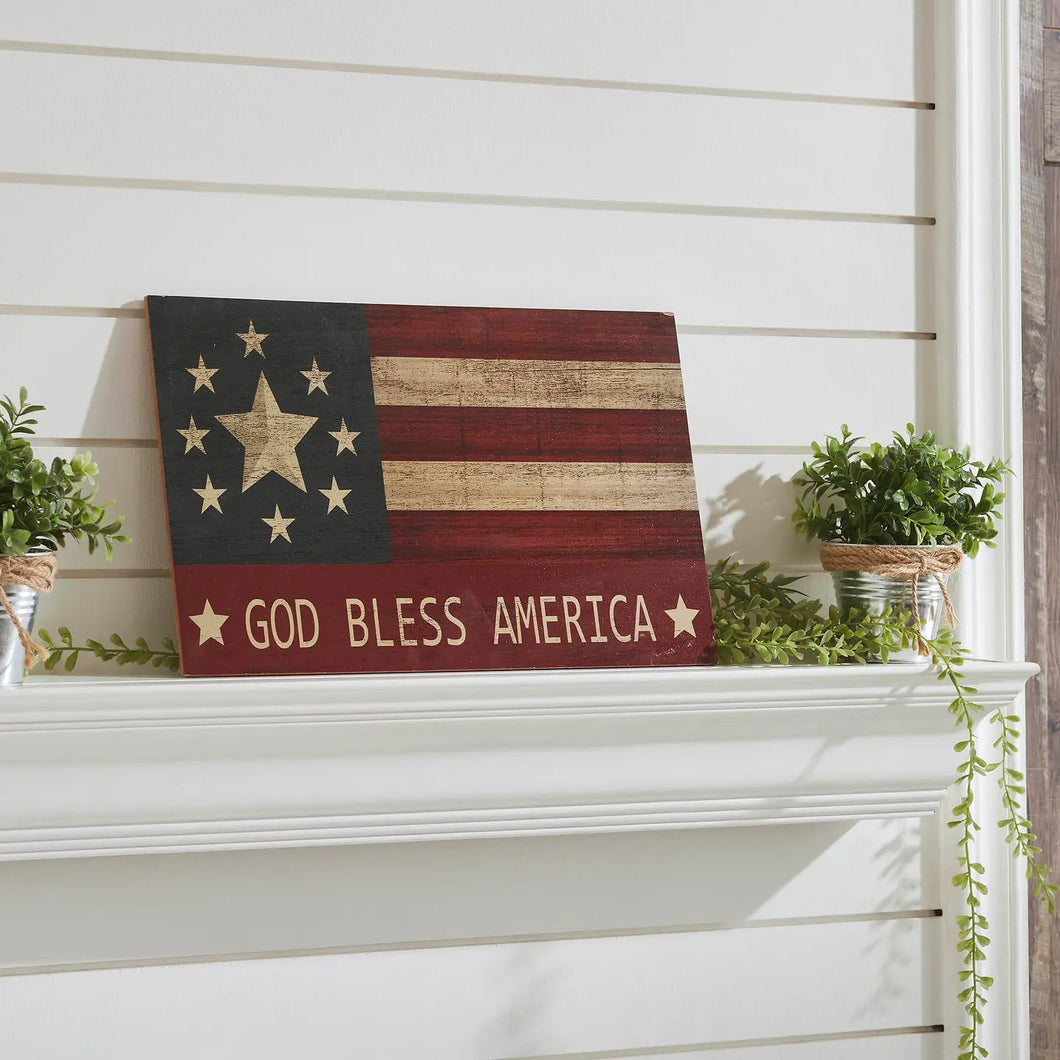 God Bless America On Vintage American Flag