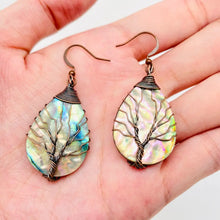 Load image into Gallery viewer, Tree of Life Wrapped Shell Drop-Shaped Charm Earrings