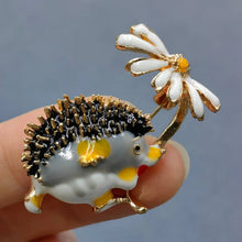 Load image into Gallery viewer, Hedgehog Under Enameled Daisies Brooch