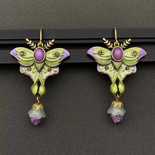 Load image into Gallery viewer, Vintage Green Enamel Moth Dangle Earrings