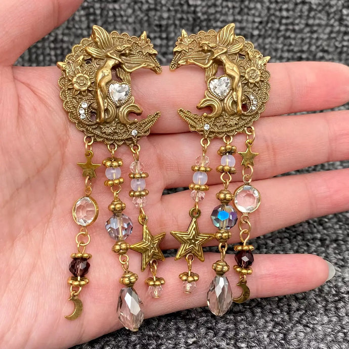 Vintage Star Moon Angel Elf Earrings