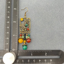 Load image into Gallery viewer, Chinoiserie Agate Glass Beaded Flower Dangle Earrings